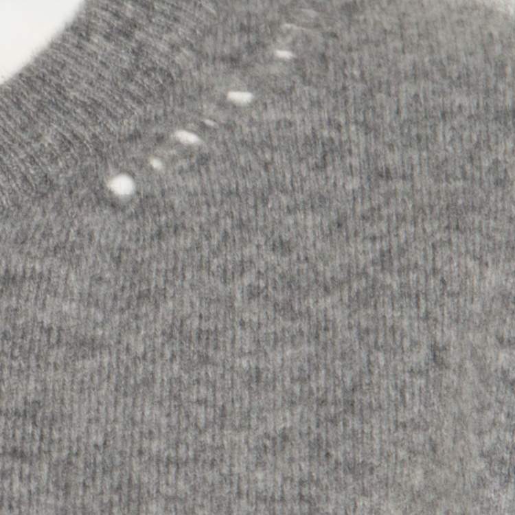 Pre Owned Saint Laurent Paris Grey Distressed Wool and Cashmere Crew Neck Sweater L