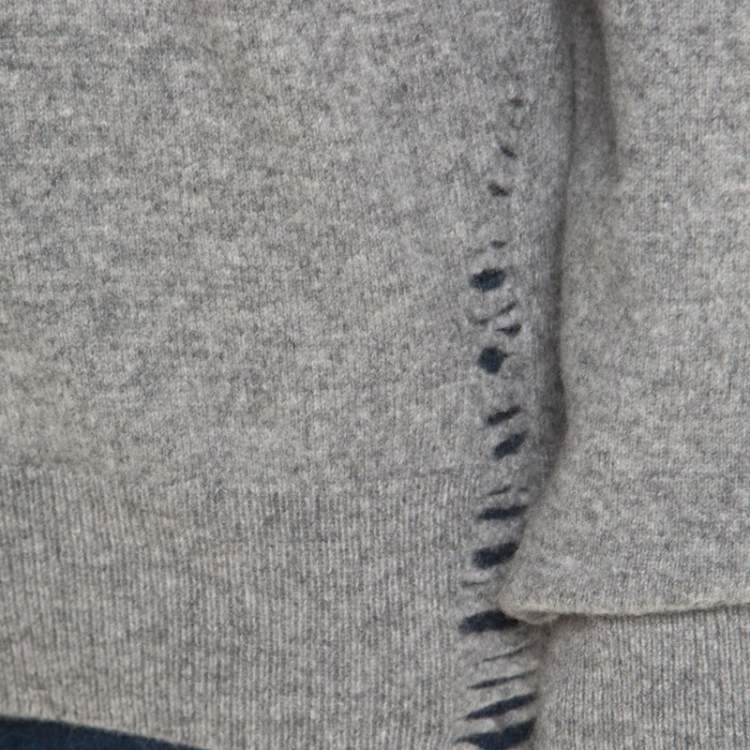 Pre Owned Saint Laurent Paris Grey Distressed Wool and Cashmere Crew Neck Sweater L