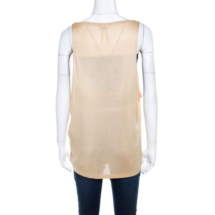 Pre Owned Saint Laurent Paris Beige Silk Knit Embellished Leather Pocket Detail Tank Top S