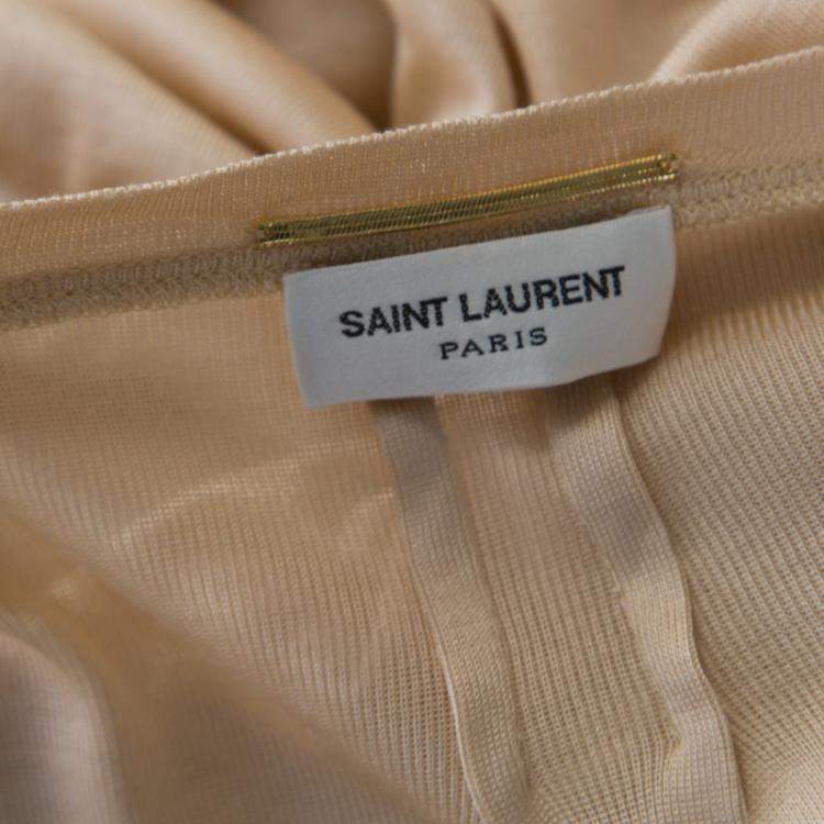 Pre Owned Saint Laurent Paris Beige Silk Knit Embellished Leather Pocket Detail Tank Top S