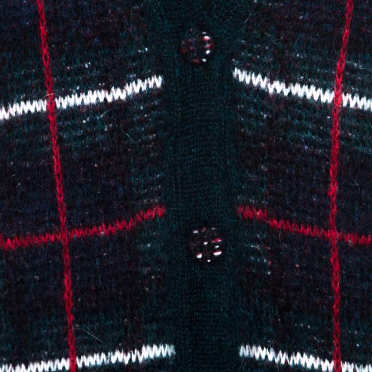 Pre Owned Saint Laurent Paris Dark Green Plaid Mohair Oversized Cardigan XS 