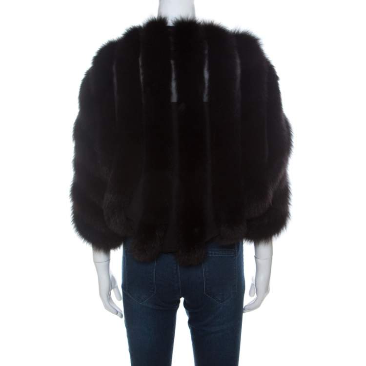 Pre Owned Saint Laurent Paris Edition Soir Black Fox Fur Bolero M 