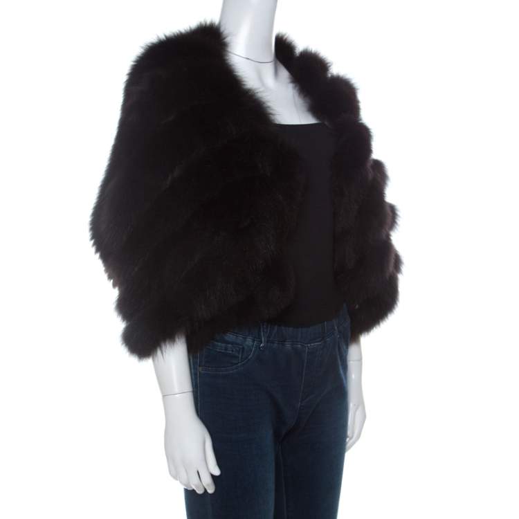 Pre Owned Saint Laurent Paris Edition Soir Black Fox Fur Bolero M 