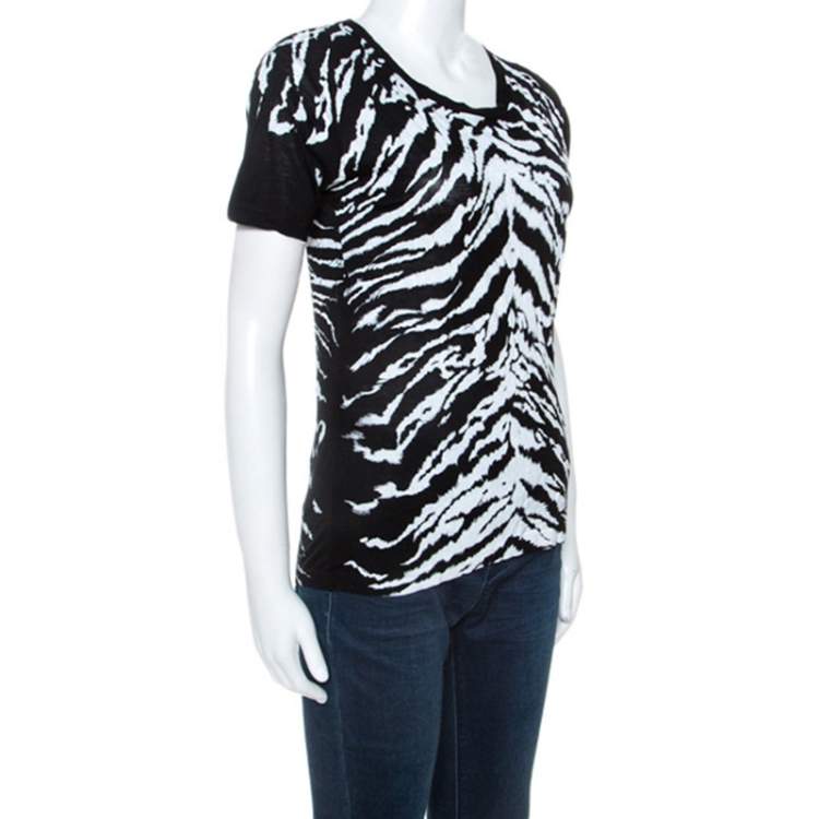 Pre Owned Saint Laurent Paris Monochrome Animal Stripes Print Jersey T-Shirt S