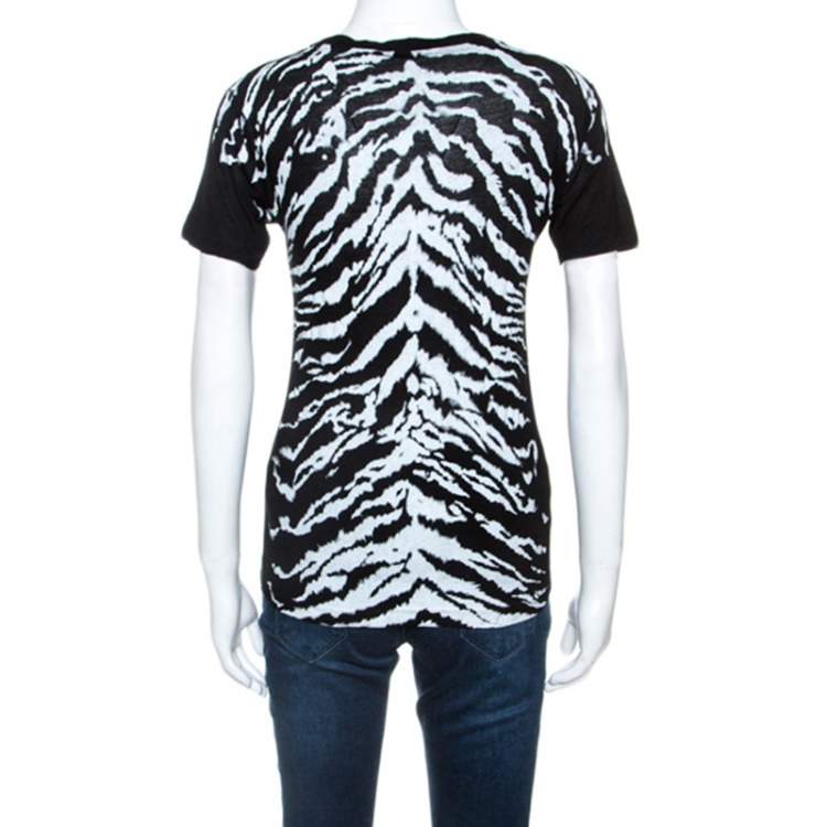Pre Owned Saint Laurent Paris Monochrome Animal Stripes Print Jersey T-Shirt S