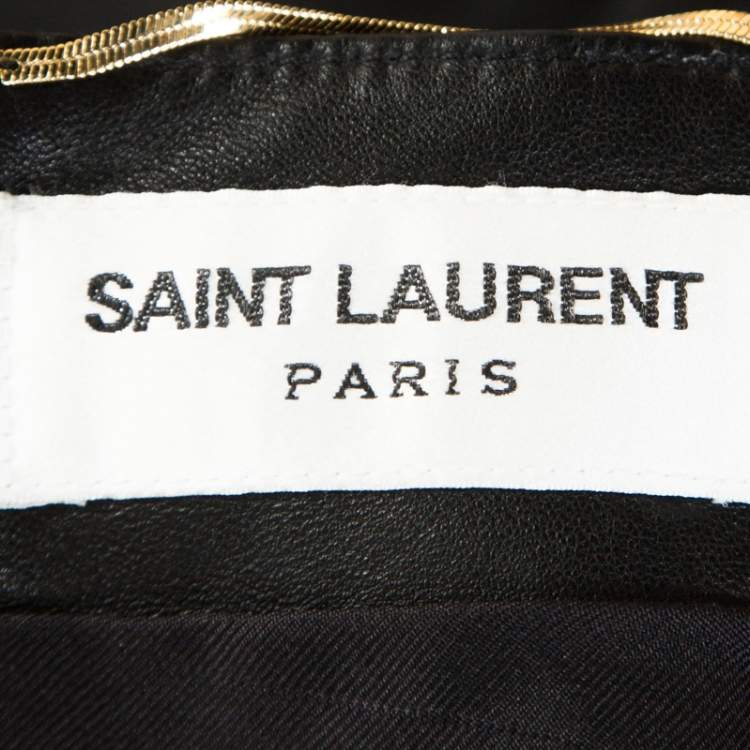 Pre Owned Saint Laurent Paris Black Leather Mini Skirt L