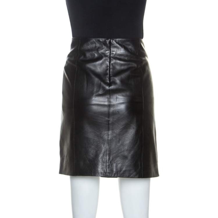 Pre Owned Saint Laurent Paris Black Leather Mini Skirt L