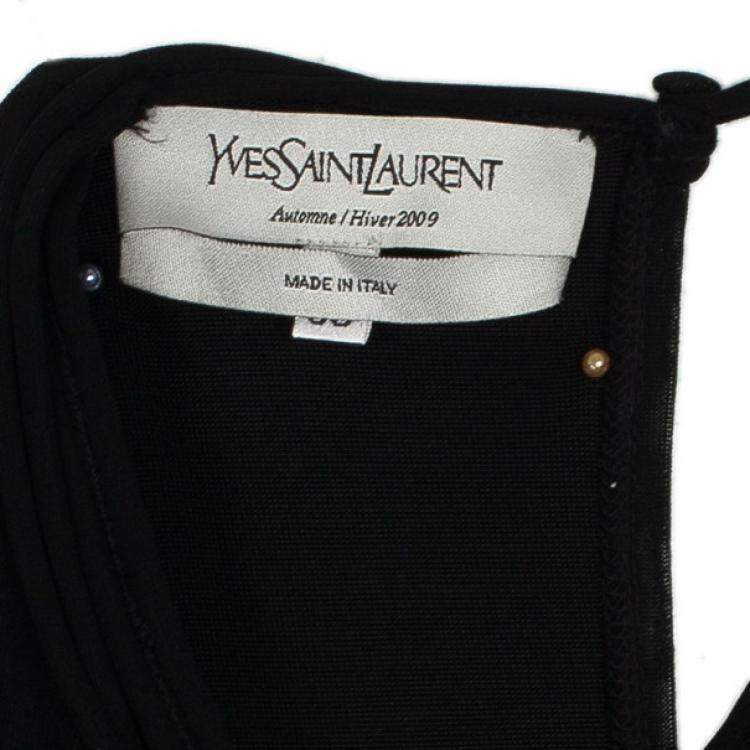 Pre Owned Saint Laurent Paris Black Pleated Evening Dress M