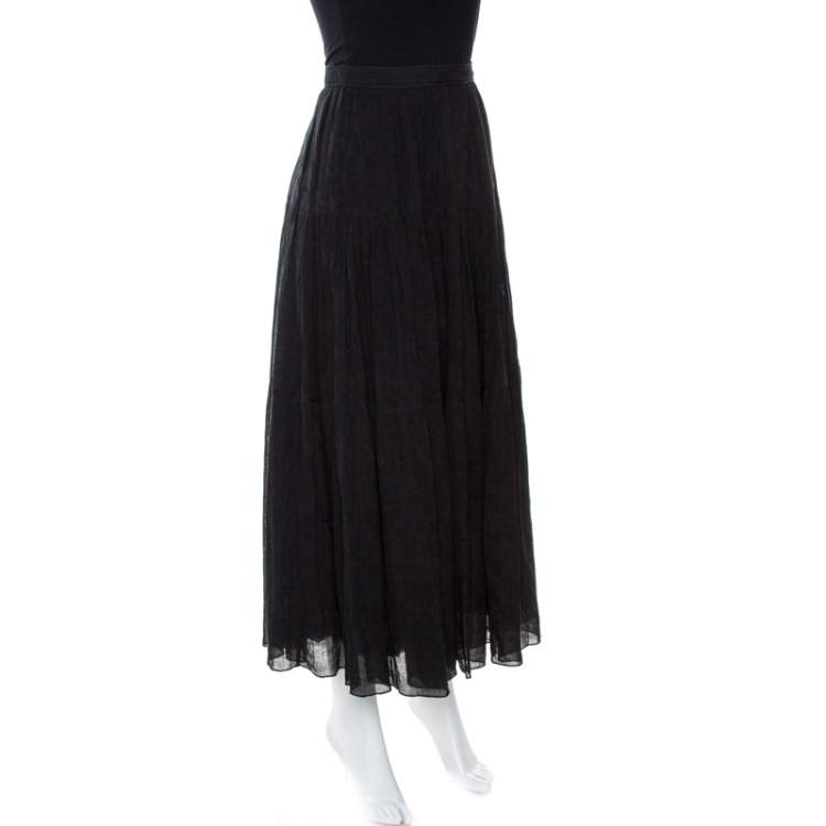 Pre Owned Saint Laurent Paris Black Jacquard Maxi Skirt M