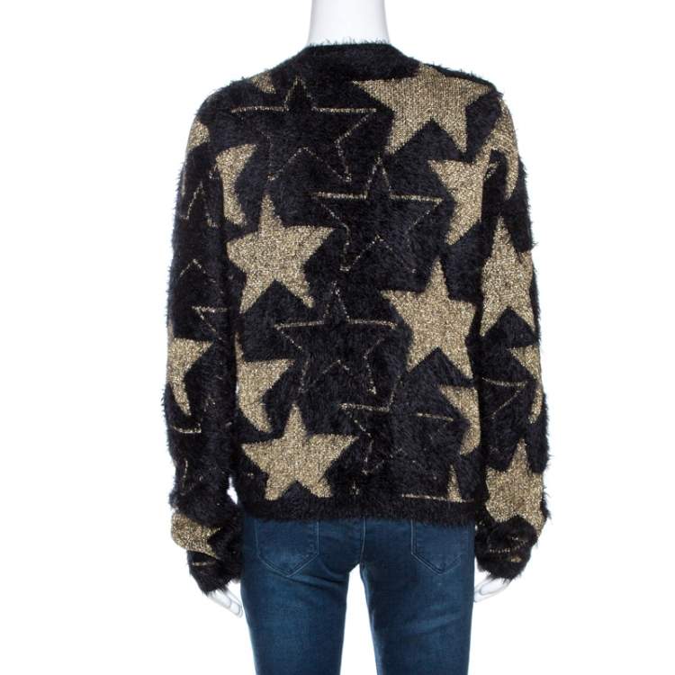 Pre Owned Saint Laurent Paris Black Star Patterned Lurex Jacquard Sweater S