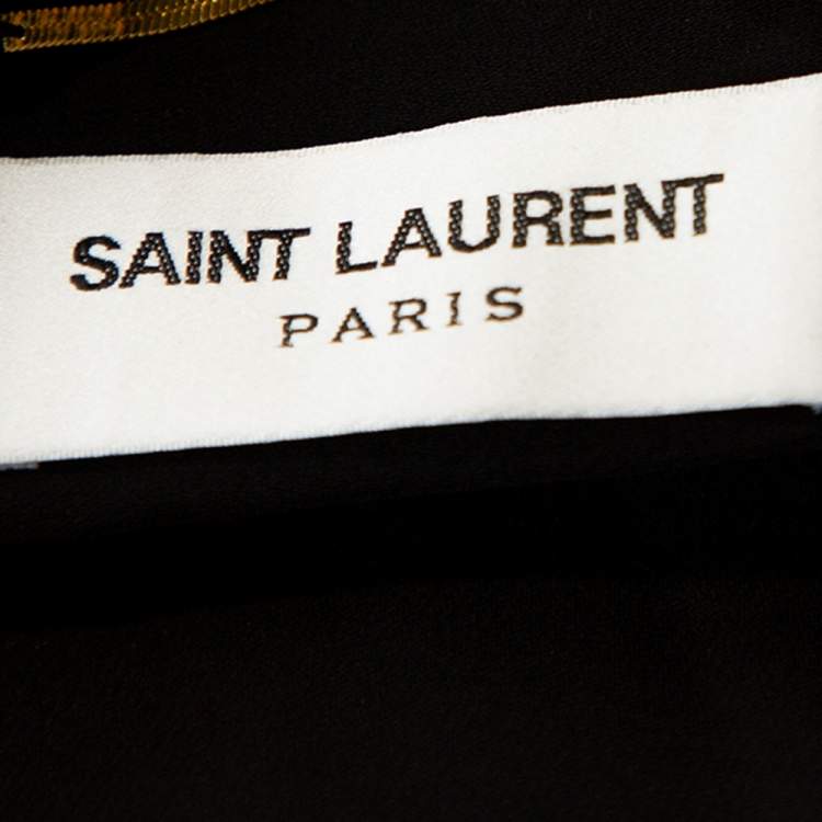 Pre Owned Saint Laurent Paris Brown Leopard Printed Silk Shoulder Padded Mini Dress M