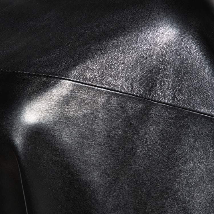 Pre Owned Saint Laurent Paris Black Leather One Shoulder Dress M