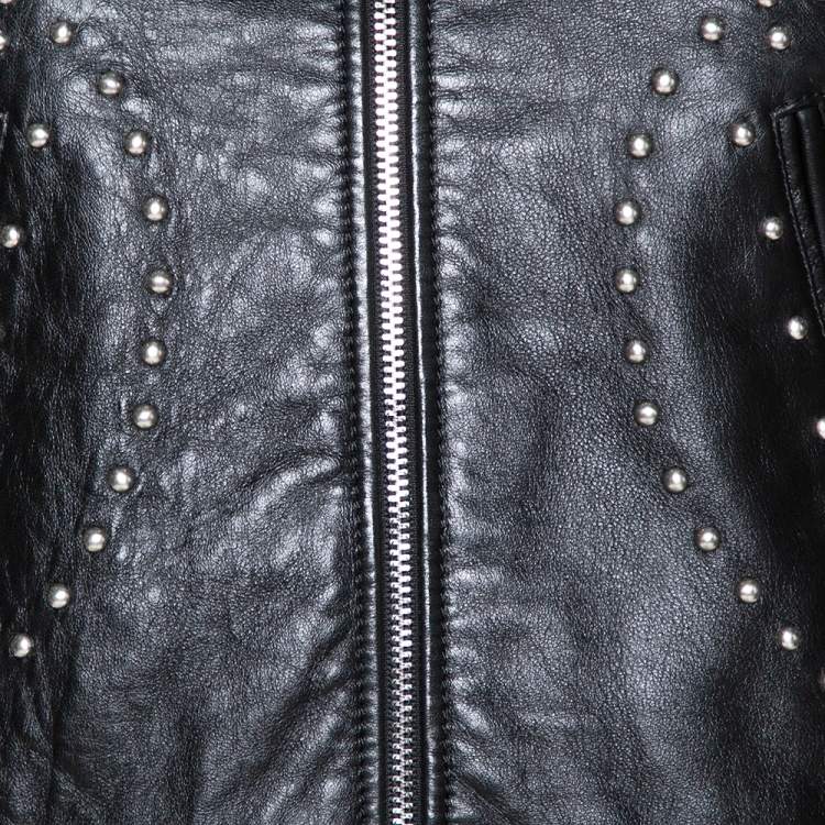 Pre Owned Saint Laurent Paris Black Studded Leather Biker Jacket S