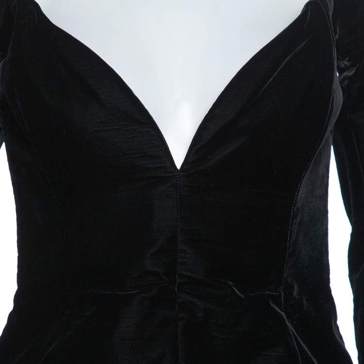 Pre Owned Saint Laurent Paris Black Velvet Sweetheart Plunge Neck Top M