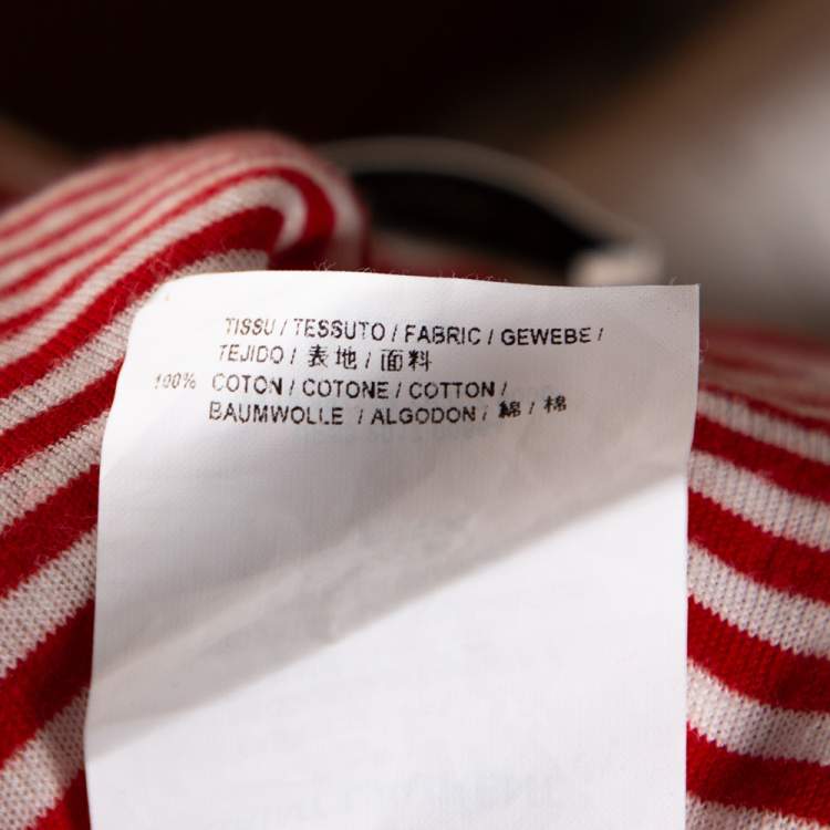 Pre Owned Saint Laurent Paris Red & White Striped Knit Logo Detail T Shirt M
