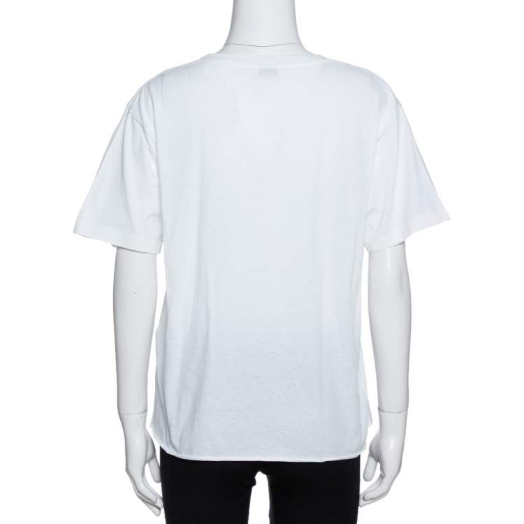 Pre Owned Saint Laurent Paris White YSL Print Cotton Crew Neck T-Shirt M