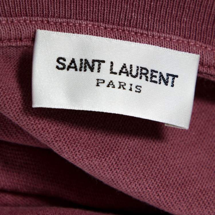 Pre Owned Saint Laurent Paris Pink Washed Cotton Logo Print Distressed T-Shirt L
