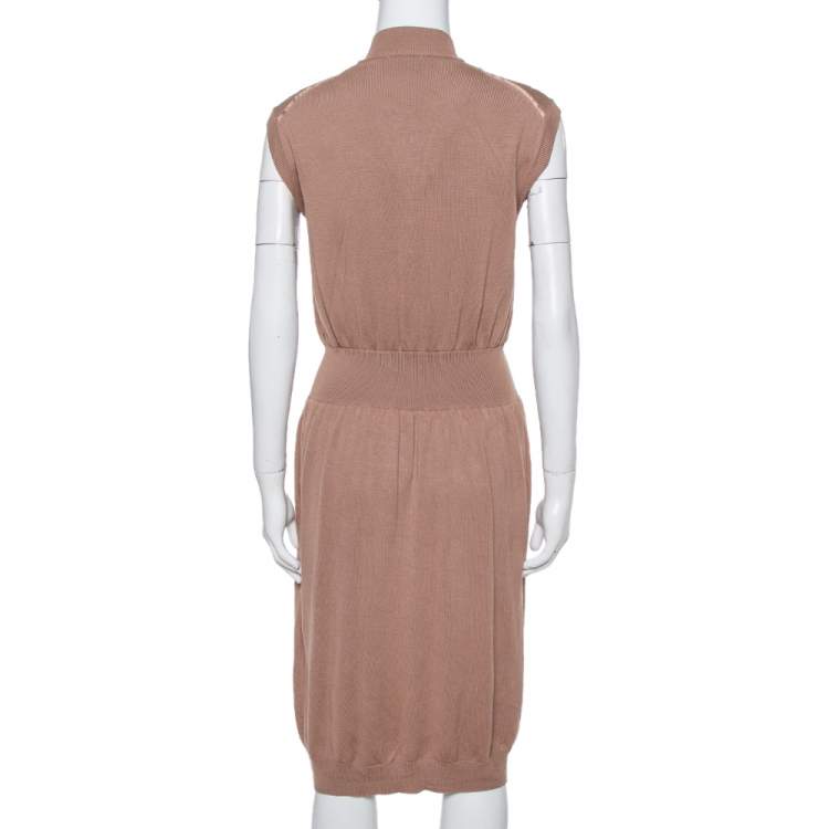 Pre Owned Yves Saint Laurent Chestnut Brown Wool Knit Sleeveless Dress L
