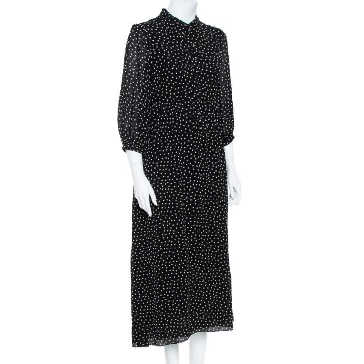 مملوكة مسبقًا Saint Laurent Paris Black/White Silk Lavalliere Neck Dress M