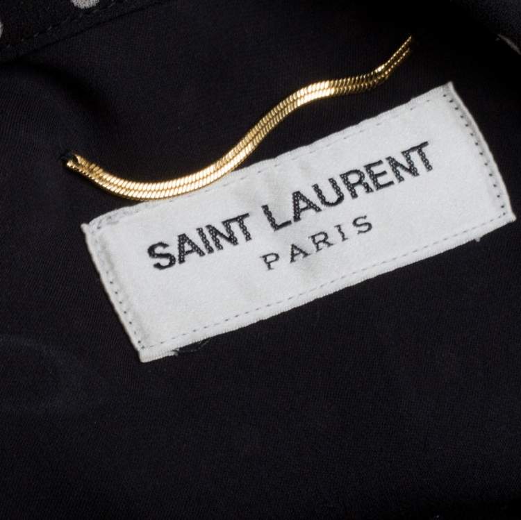 مملوكة مسبقًا Saint Laurent Paris Black/White Silk Lavalliere Neck Dress M