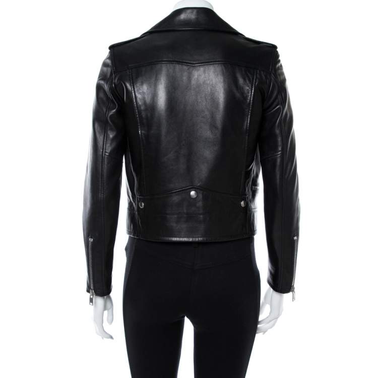 Pre Owned Saint Laurent Paris Black Leather Cropped Biker Jacket S
