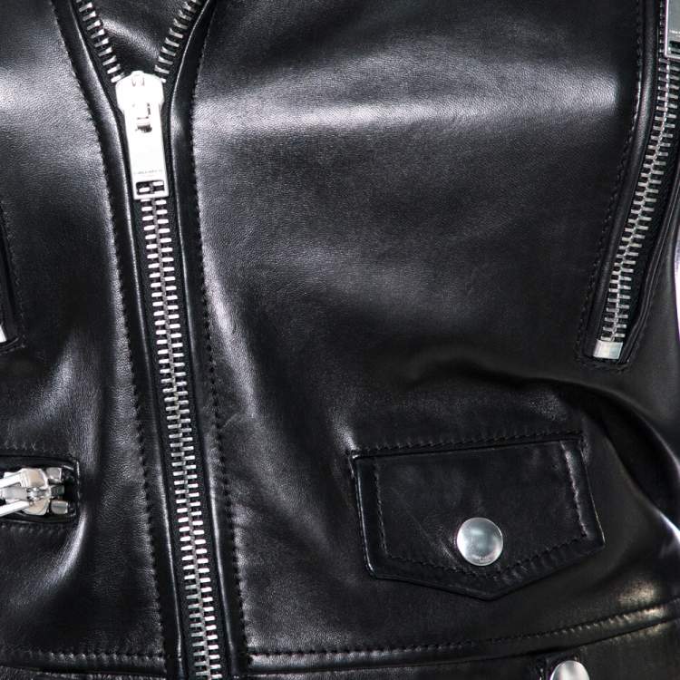 Pre Owned Saint Laurent Paris Black Leather Cropped Biker Jacket S