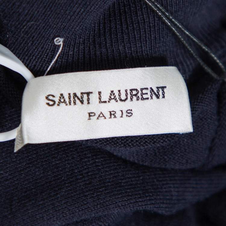 Pre Owned Saint Laurent Navy Blue Intarsia Knit University Crewneck Jumper S