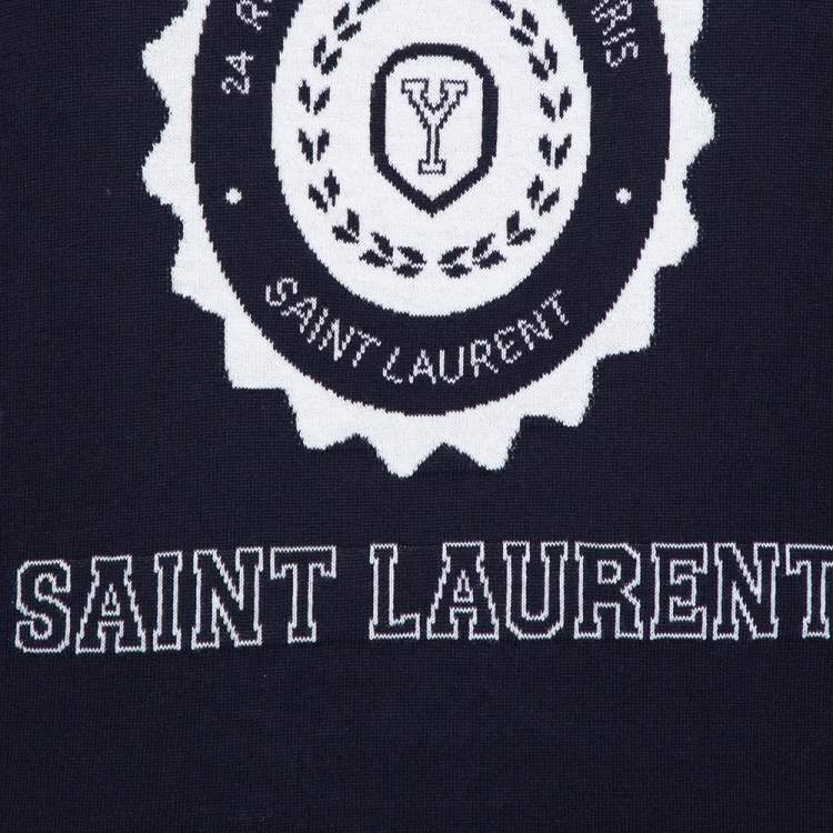 Pre Owned Saint Laurent Navy Blue Intarsia Knit University Crewneck Jumper S