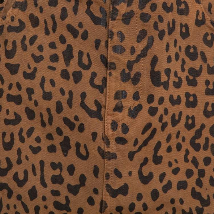 Pre Owned Saint Laurent Paris Brown Leopard Printed Denim Mini Skirt M