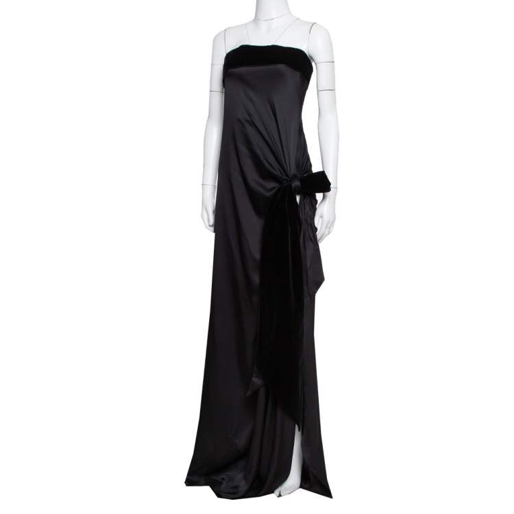 Pre Owned Yves Saint Laurent Edition Soir Black Silk Thigh High Slit Detail Strapless Gown M