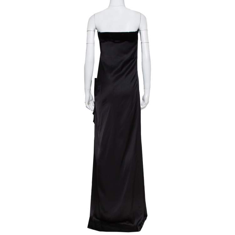 Pre Owned Yves Saint Laurent Edition Soir Black Silk Thigh High Slit Detail Strapless Gown M