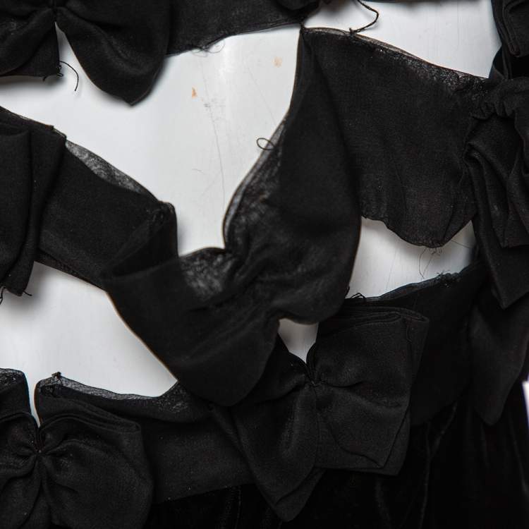 Pre Owned Yves Saint Laurent Black Velvet Bow Trim Detail Shift Dress S