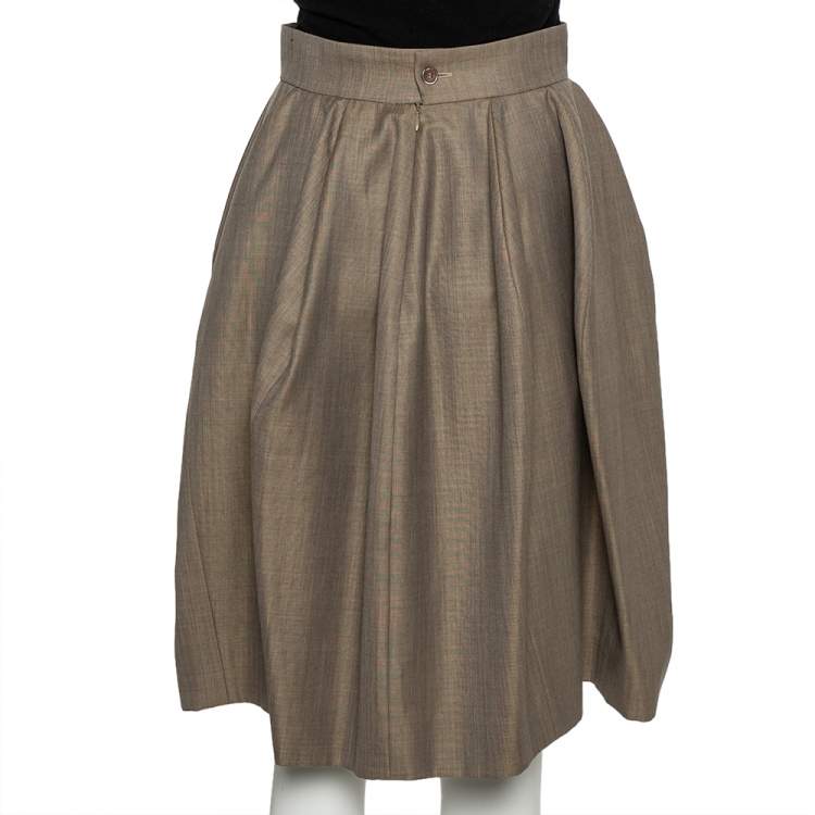 Pre Owned Yves Saint Laurent Beige Wool & Silk A-Line Skirt S