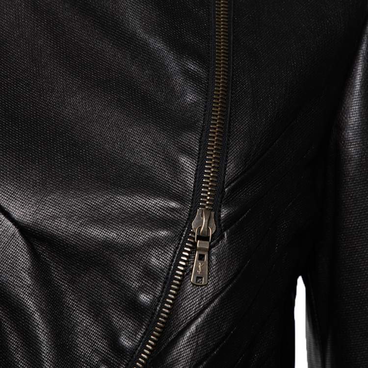 Pre Owned Saint Laurent Paris Dark Brown Leather Asymmetric Hem Cropped Jacket M