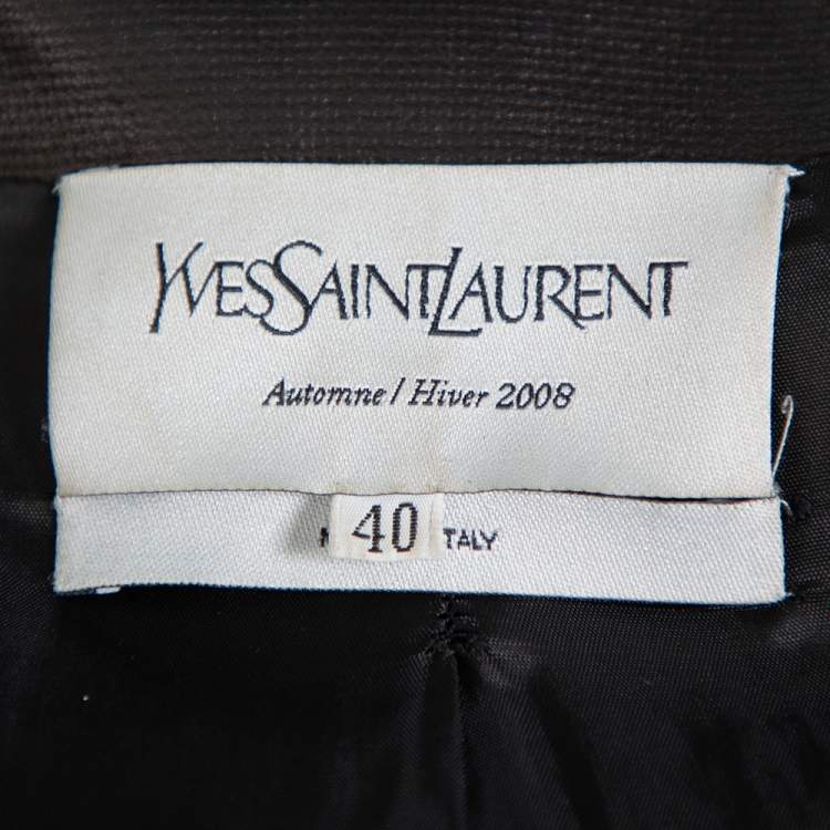 Pre Owned Saint Laurent Paris Dark Brown Leather Asymmetric Hem Cropped Jacket M
