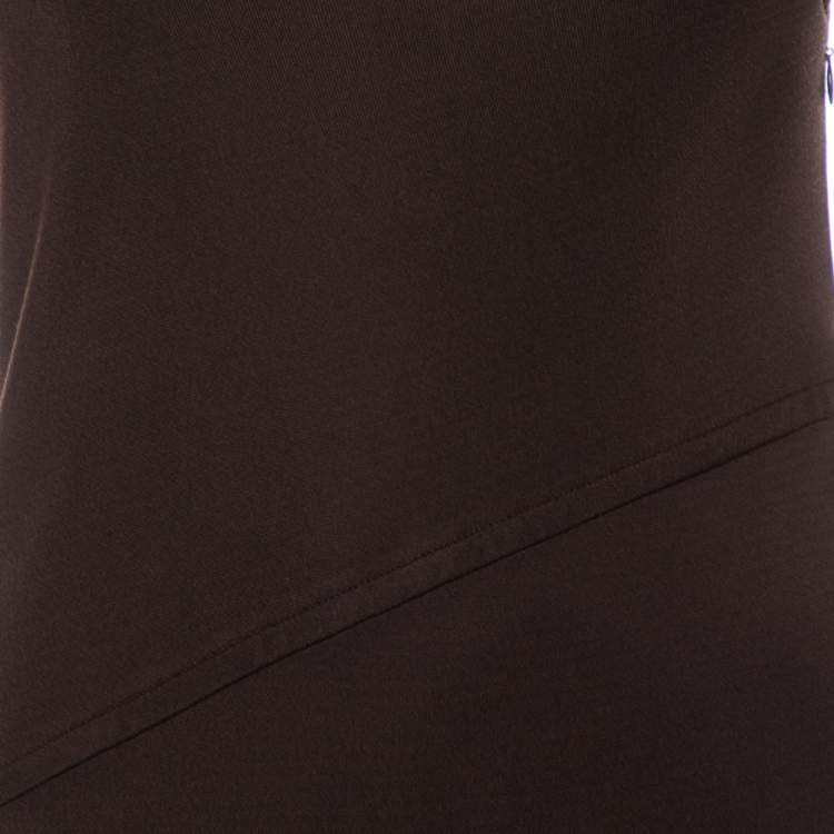 Pre Owned Yves Saint Laurent Rive Gauche Brown Knit One Shoulder Maxi Dress M
