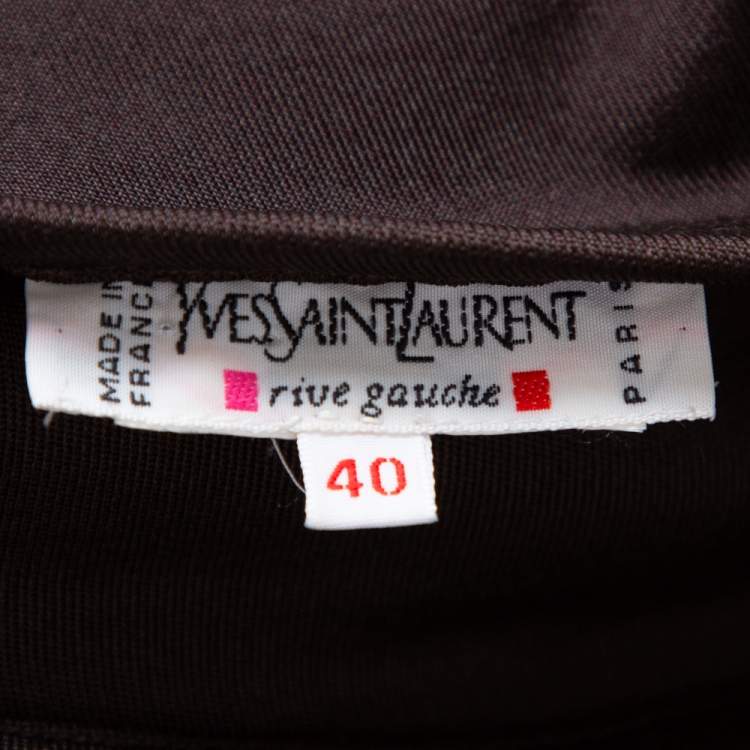 Pre Owned Yves Saint Laurent Rive Gauche Brown Knit One Shoulder Maxi Dress M