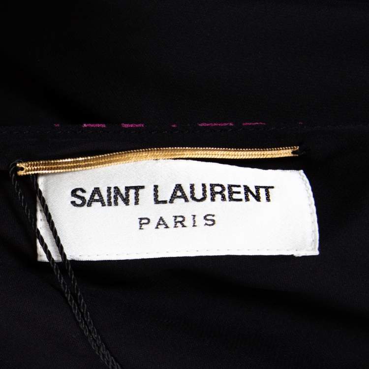 Pre Owned Saint Laurent Paris Black Star Printed Chiffon One Shoulder Mini Dress M