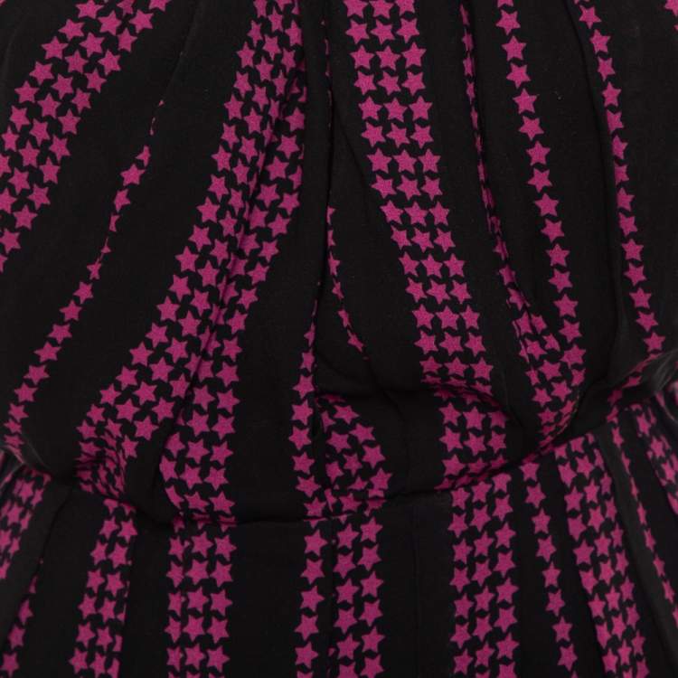 Pre Owned Saint Laurent Paris Black Star Printed Chiffon One Shoulder Mini Dress M