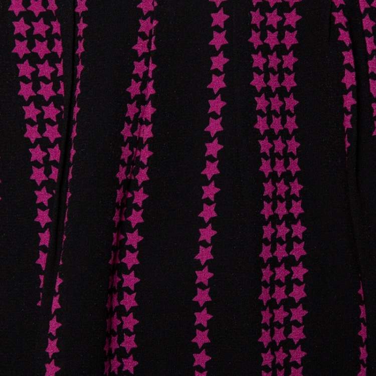 Pre Owned Saint Laurent Paris Black Star Printed Chiffon One Shoulder Mini Dress M