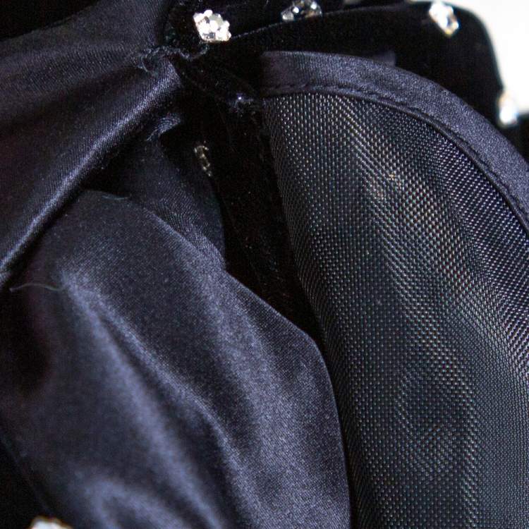 Pre Owned Saint Laurent Paris Black Velvet Crystal Embellished Cutout Detail Faux Wrap Mini Dress M