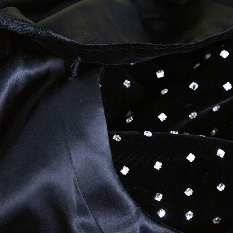 Pre Owned Saint Laurent Paris Black Velvet Crystal Embellished Cutout Detail Faux Wrap Mini Dress M