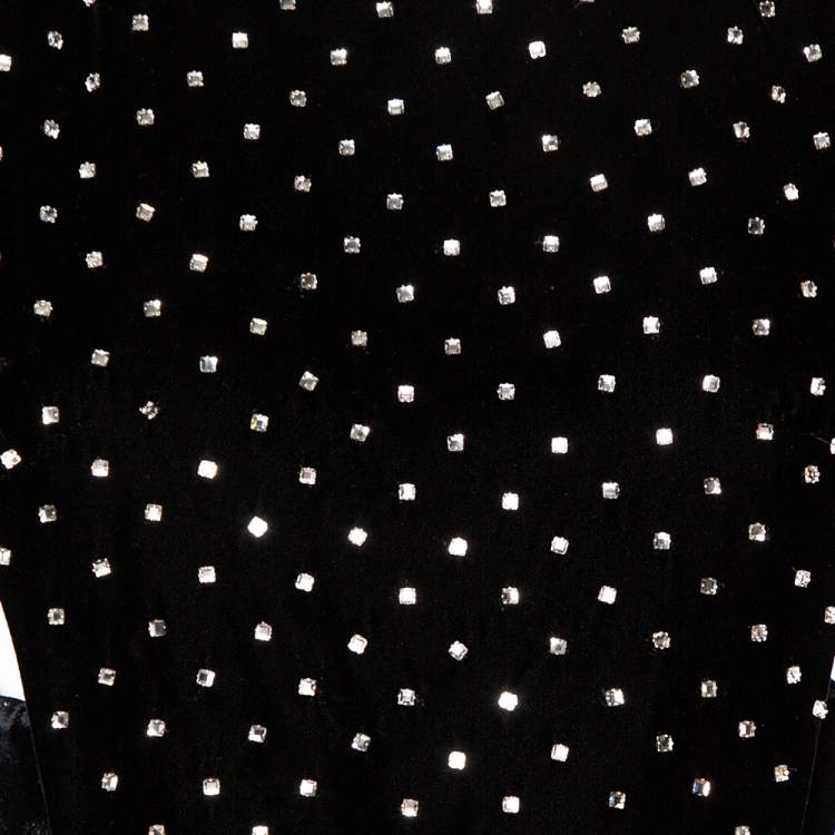 Pre Owned Saint Laurent Paris Black Velvet Crystal Embellished Cutout Detail Faux Wrap Mini Dress M