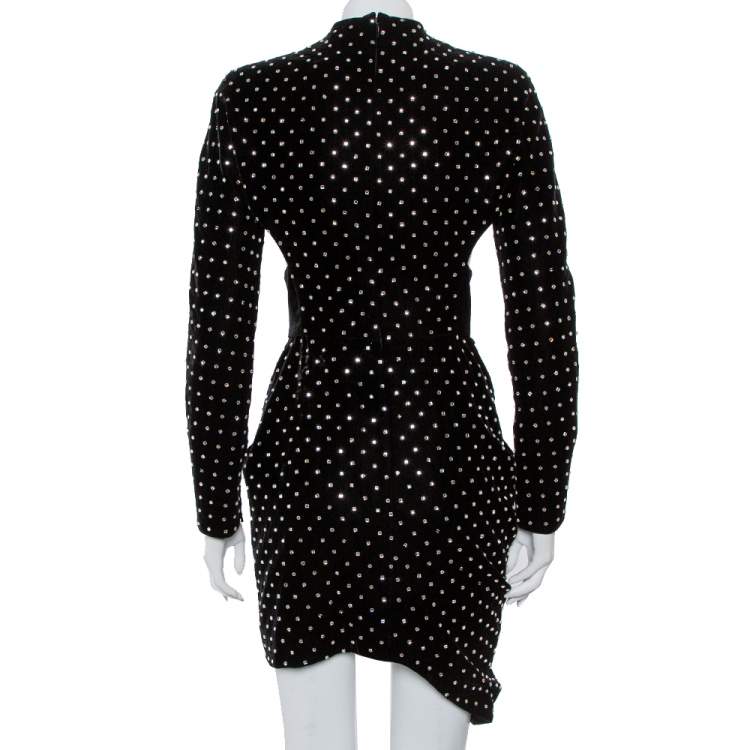 Pre Owned Saint Laurent Paris Black Velvet Crystal Embellished Cutout Detail Faux Wrap Mini Dress M