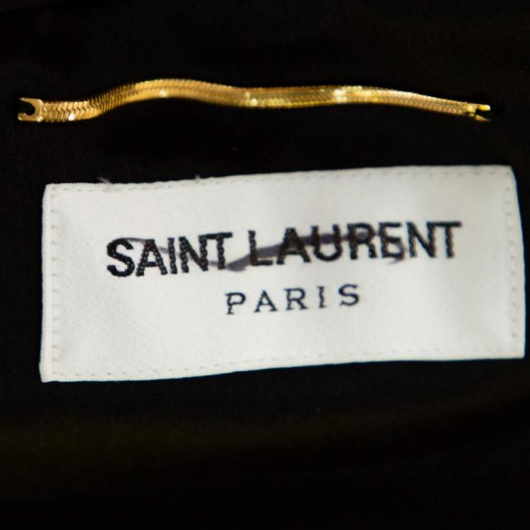 Pre Owned Saint Laurent Paris Black Velvet Crystal Embellished Cutout Detail Faux Wrap Mini Dress M