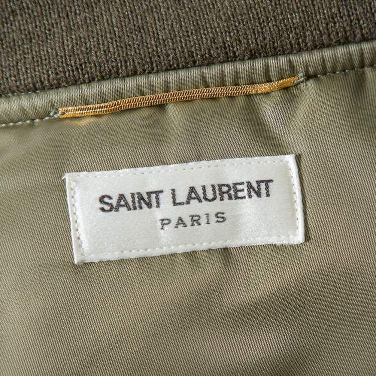 Pre Owned Saint Laurent Paris Military Green Synthetic Bomber Jacket M
