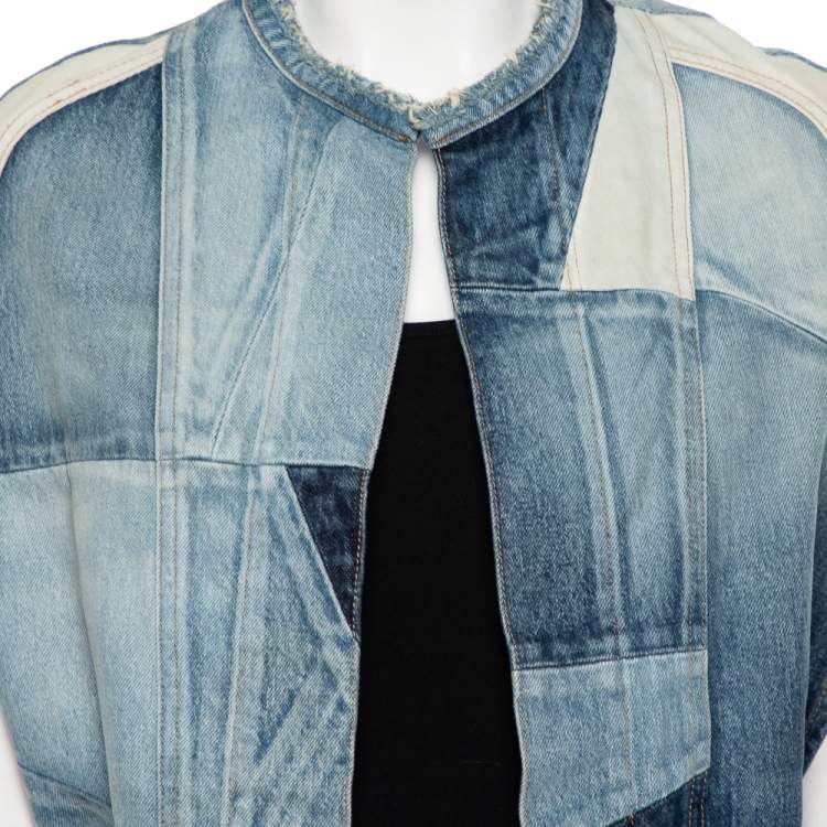 Pre Owned Saint Laurent Paris Blue Denim Patched Open Front Cape S