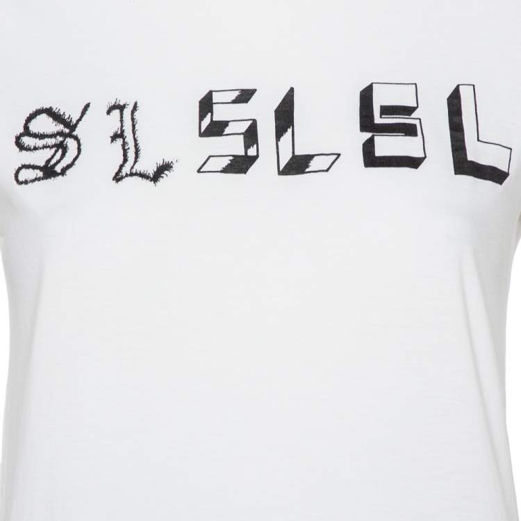 Pre Owned Saint Laurent Paris White Cotton Logo Printed T-Shirt S