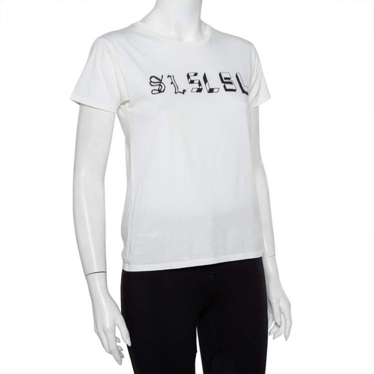 Pre Owned Saint Laurent Paris White Cotton Logo Printed T-Shirt S
