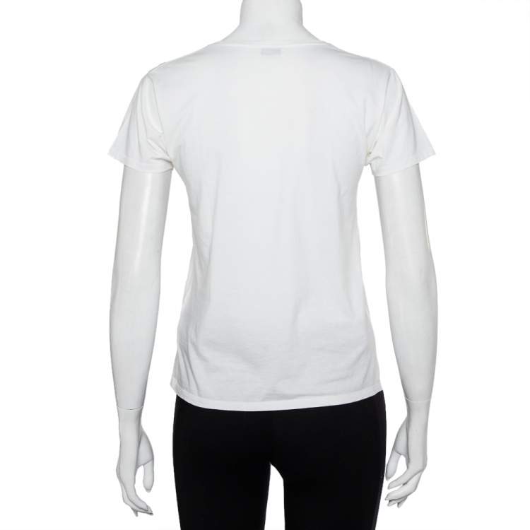 Pre Owned Saint Laurent Paris White Cotton Logo Printed T-Shirt S